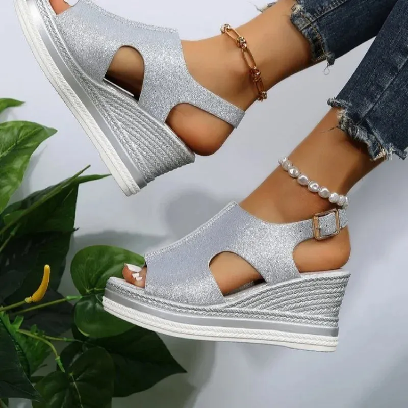 2024 New Summer Women's Sandals Fashion All-match Wedge Heel Women Casual Open Toe Sandals Roman Platform Women's Shoes