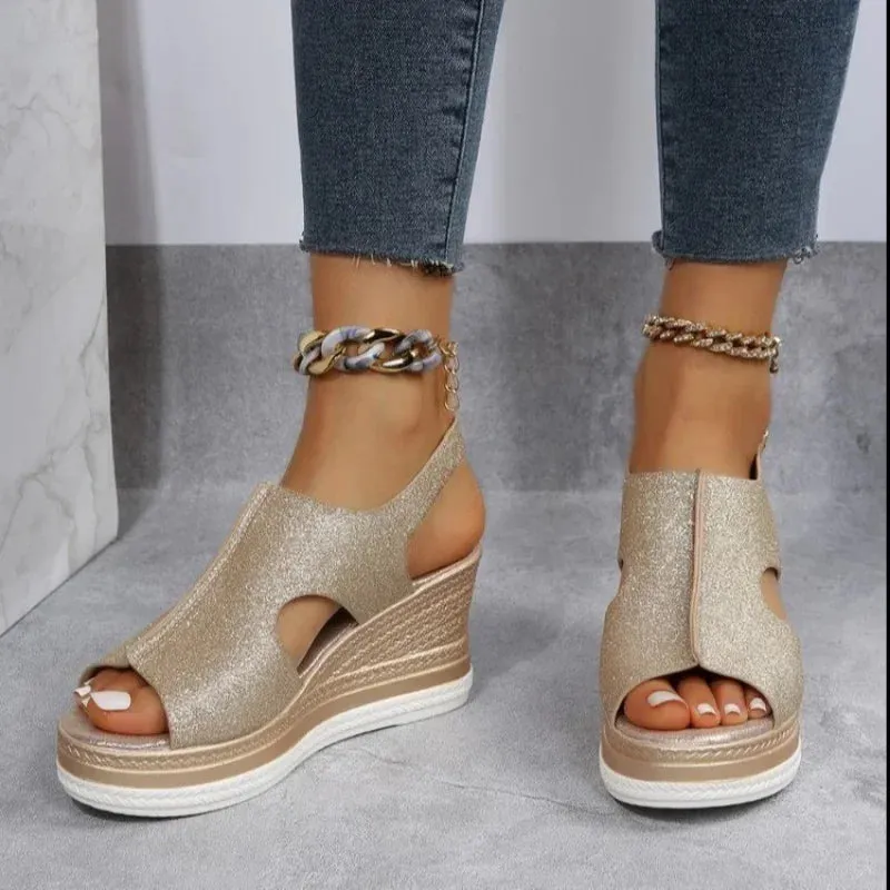 2024 New Summer Women's Sandals Fashion All-match Wedge Heel Women Casual Open Toe Sandals Roman Platform Women's Shoes