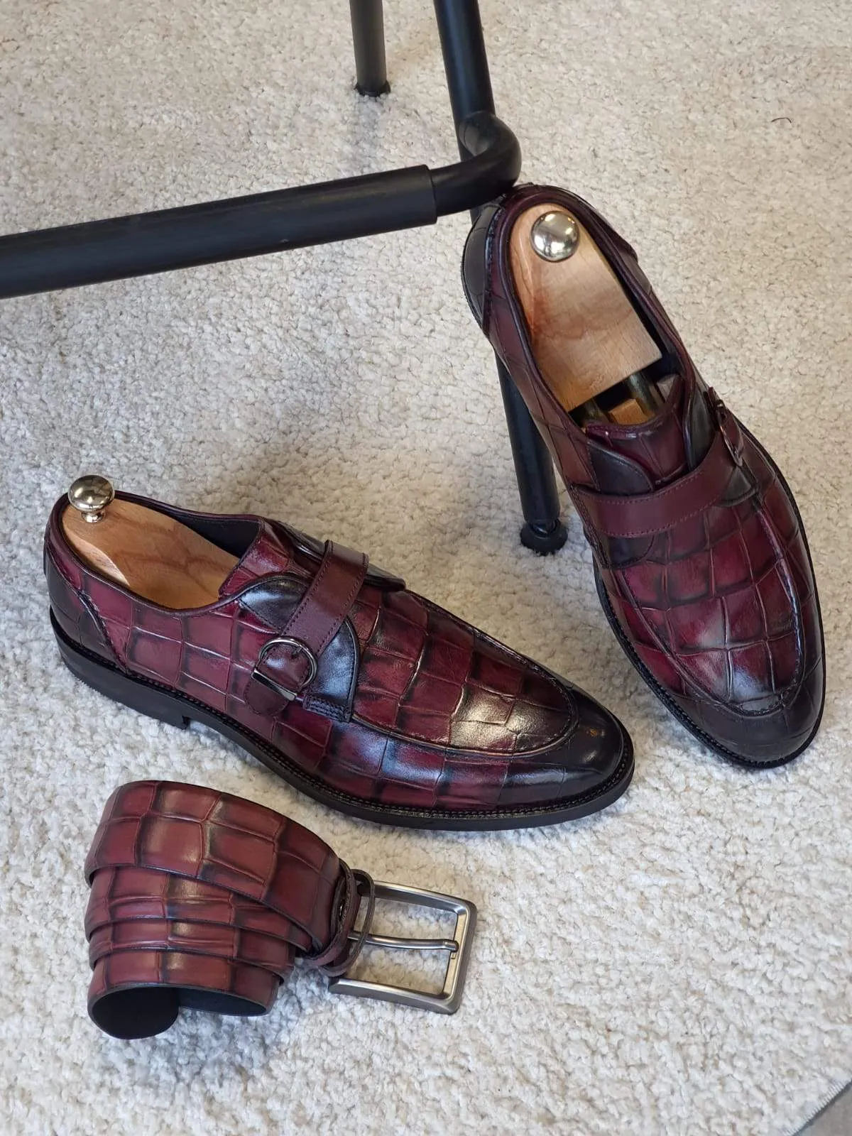 Antonio Burgundy Buckle Loafers