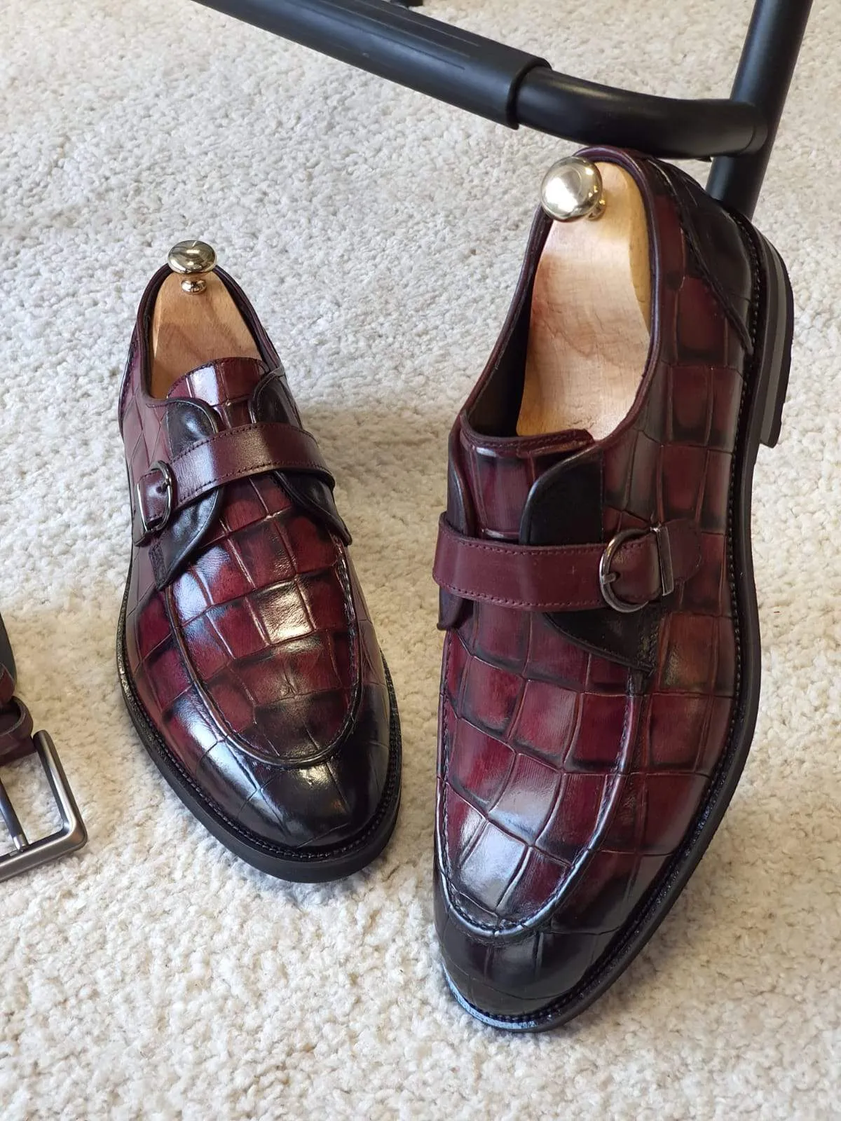 Antonio Burgundy Buckle Loafers