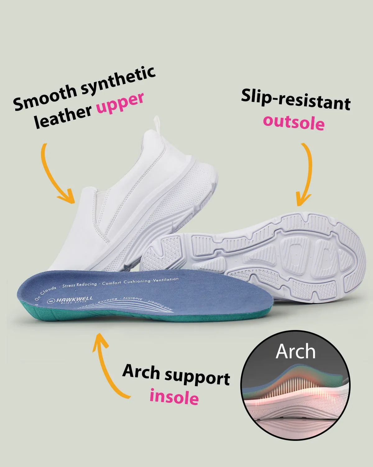 Arch Support Nurse Shoes-Gloffy White