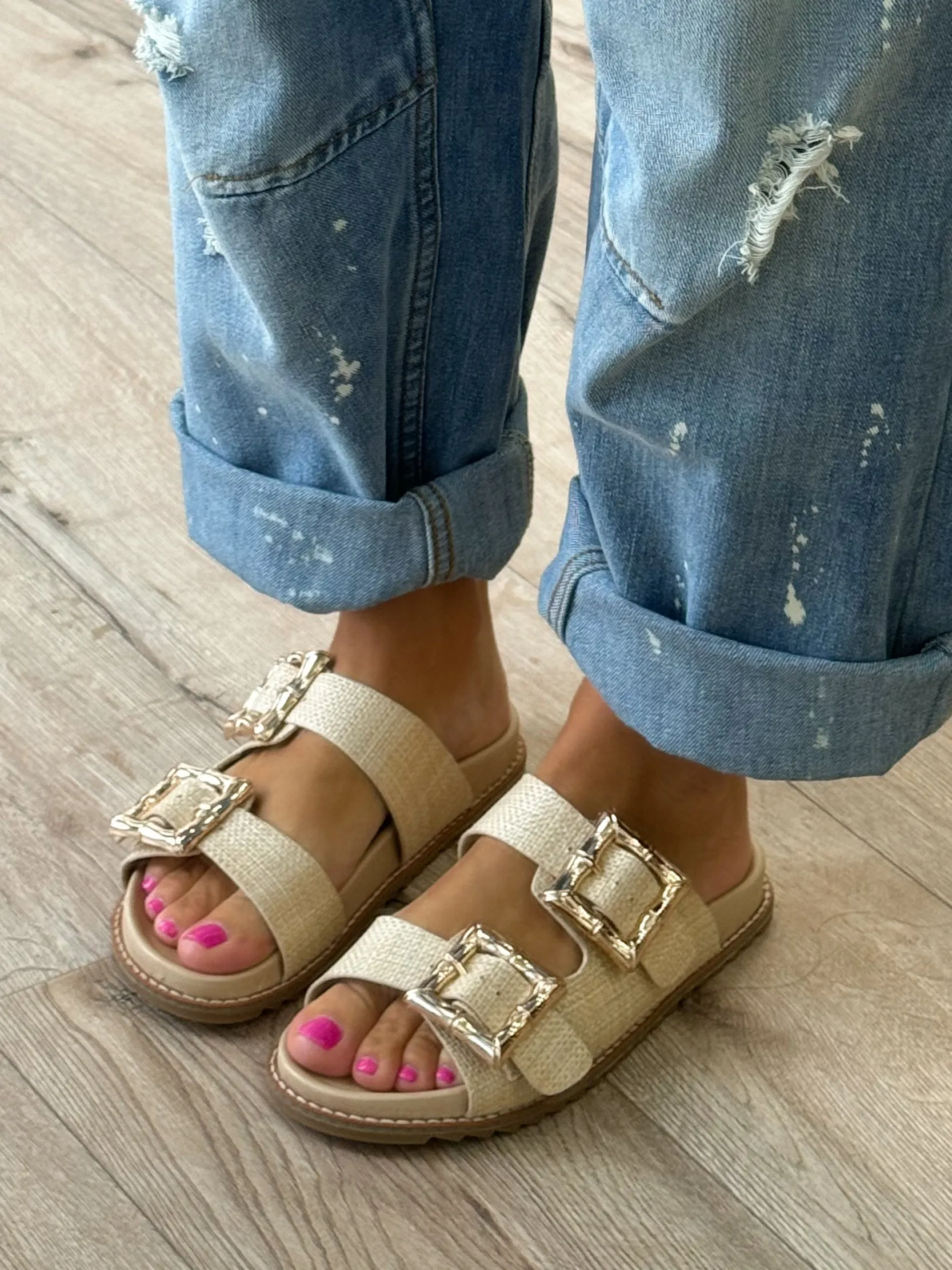 Bamboo Buckle Slides | Raffia | FINAL SALE