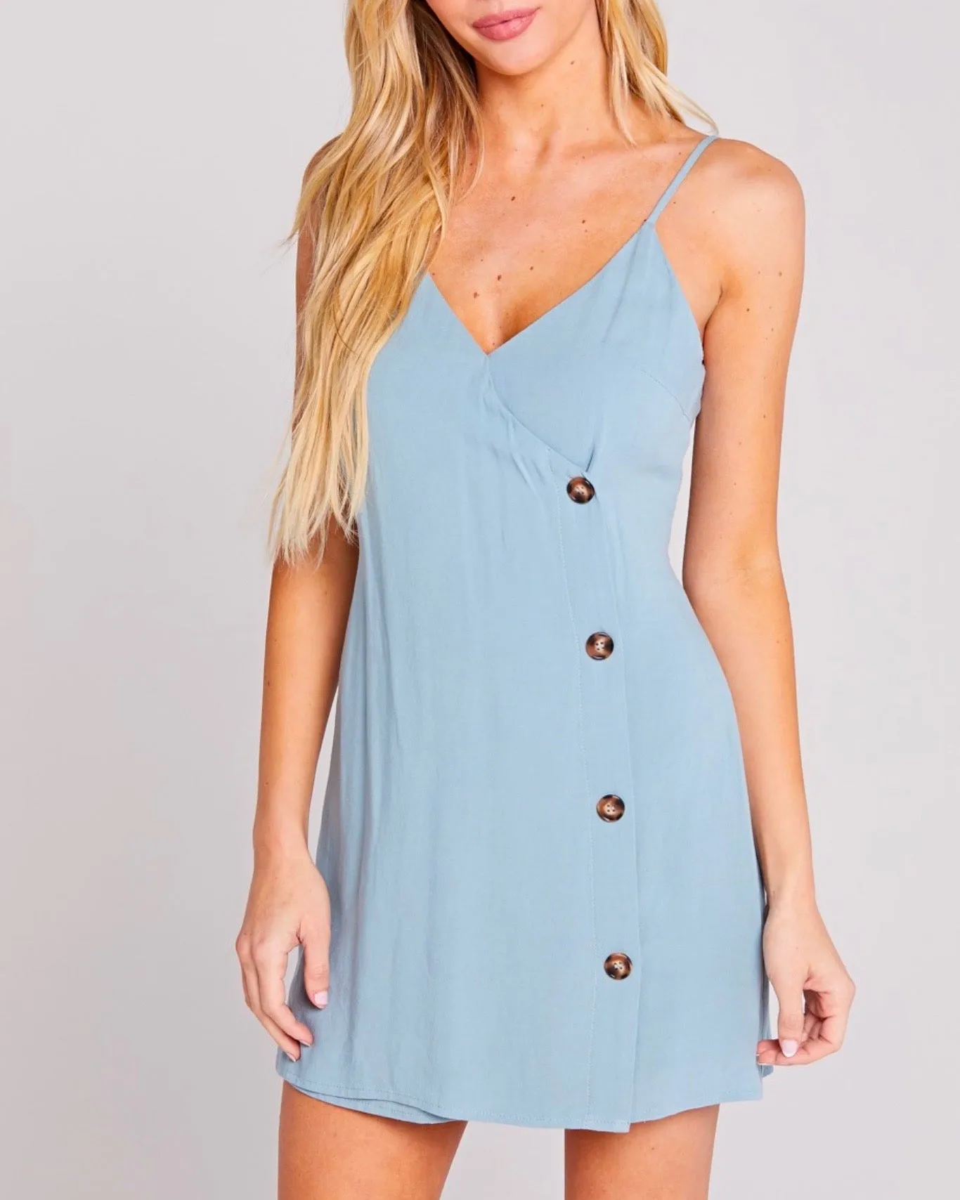 Belle V-Neck Buttoned Side Dress - Seafoam