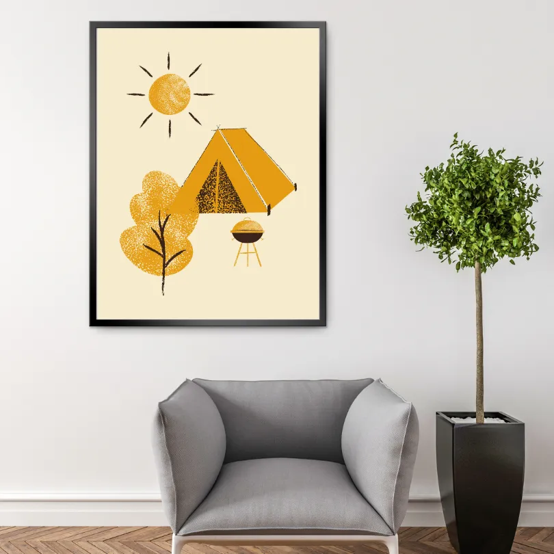 Camping Art INSTANT DOWNLOAD Art Print, Nature Wall Art, Outdoors Lovers, National Park Poster, Yellow Wall Art, Camping Decor