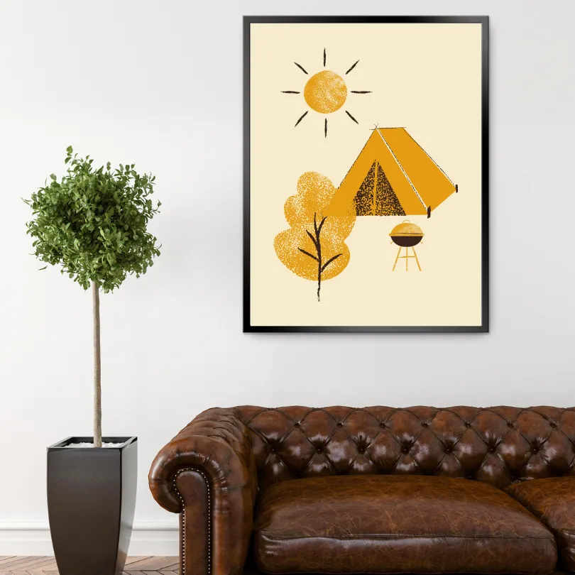 Camping Art INSTANT DOWNLOAD Art Print, Nature Wall Art, Outdoors Lovers, National Park Poster, Yellow Wall Art, Camping Decor