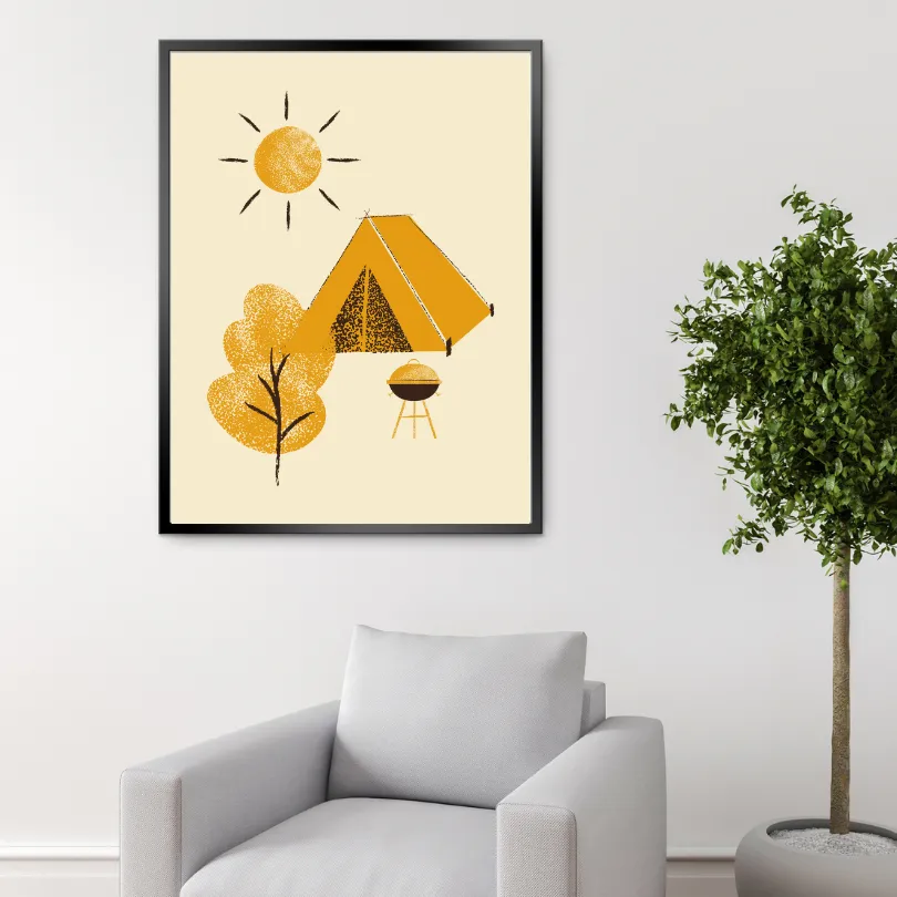 Camping Art INSTANT DOWNLOAD Art Print, Nature Wall Art, Outdoors Lovers, National Park Poster, Yellow Wall Art, Camping Decor