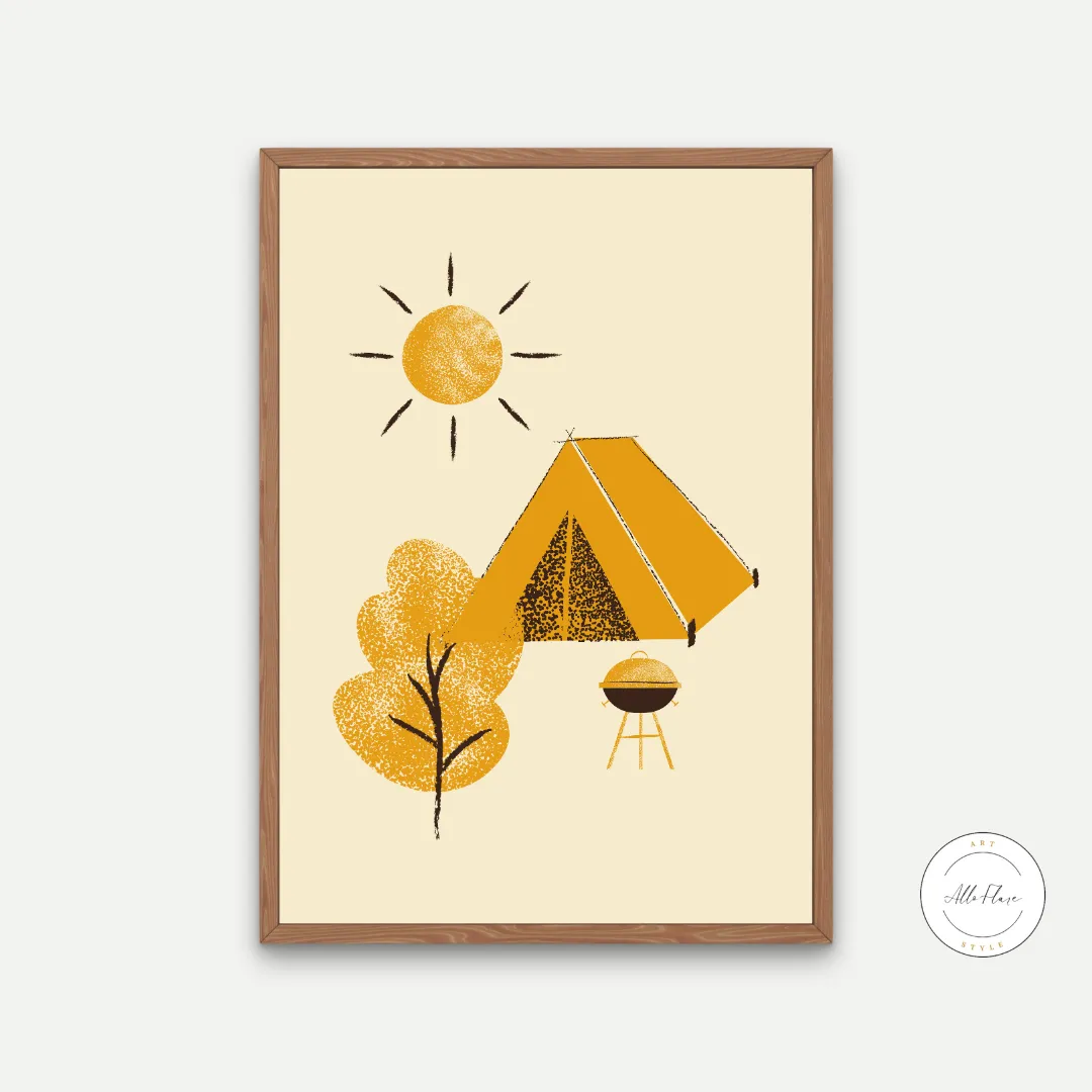 Camping Art INSTANT DOWNLOAD Art Print, Nature Wall Art, Outdoors Lovers, National Park Poster, Yellow Wall Art, Camping Decor