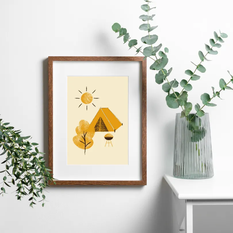 Camping Art INSTANT DOWNLOAD Art Print, Nature Wall Art, Outdoors Lovers, National Park Poster, Yellow Wall Art, Camping Decor