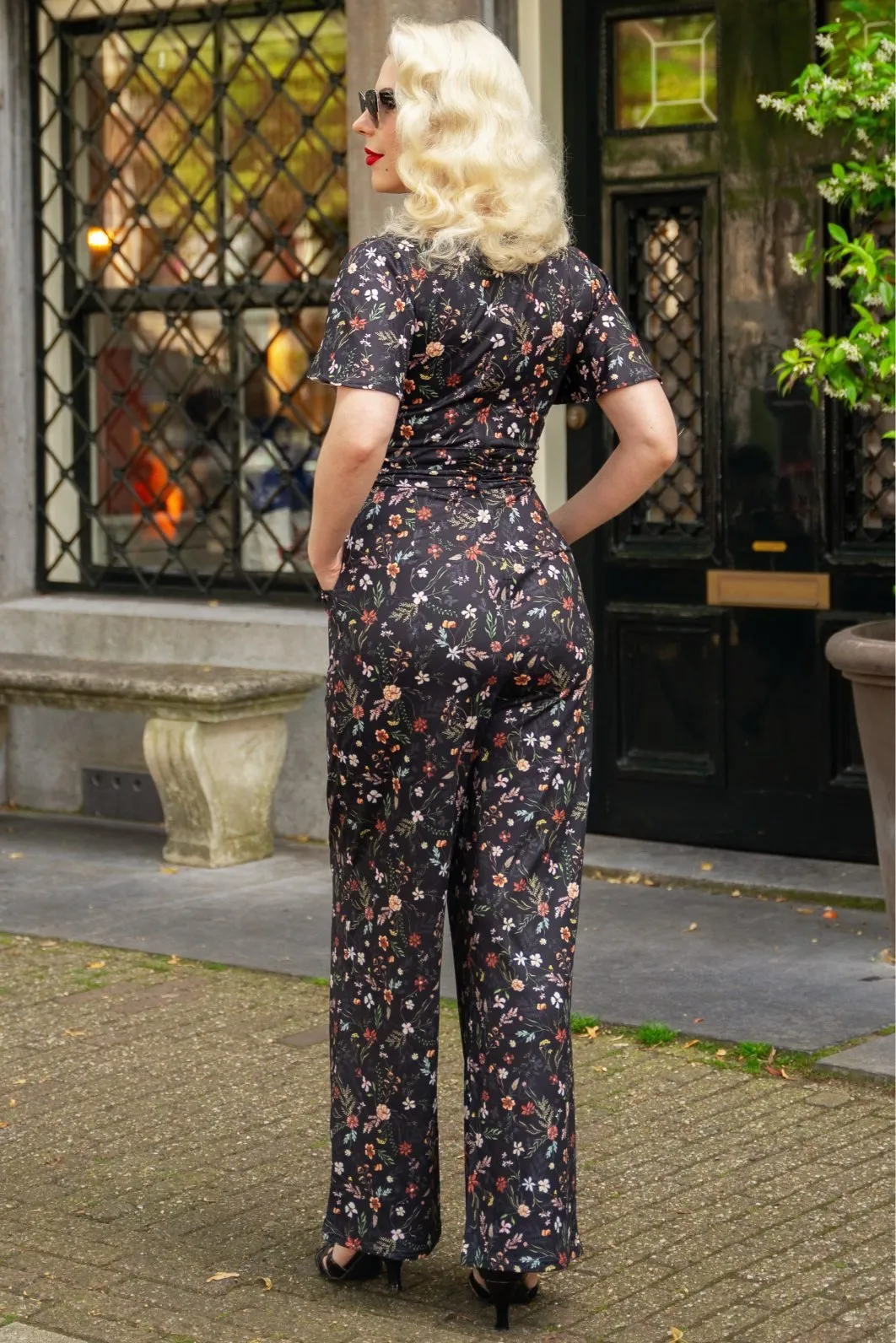 Esther Black Meadow Butterfly Sleeved Jumpsuit