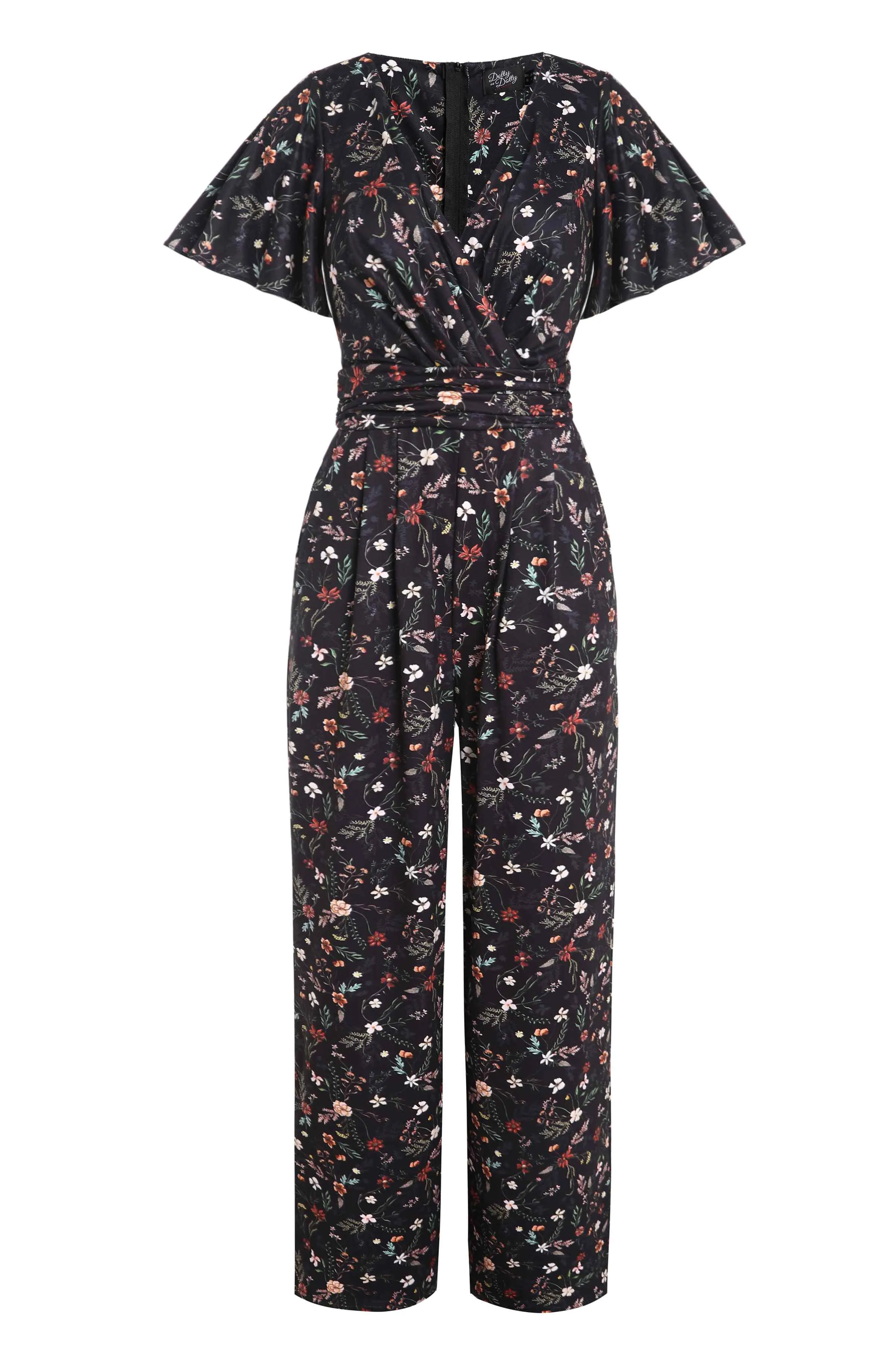 Esther Black Meadow Butterfly Sleeved Jumpsuit