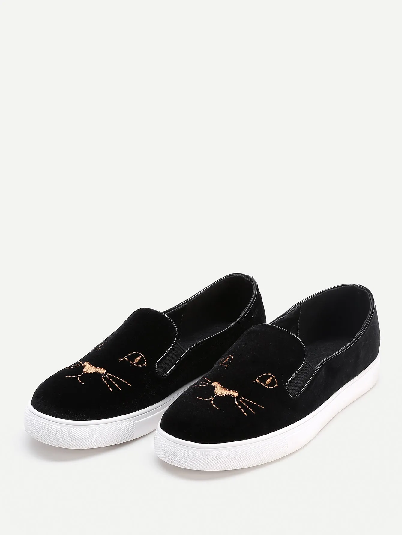 Fashion Embroidery Detail Velvet Slip On Plimsolls