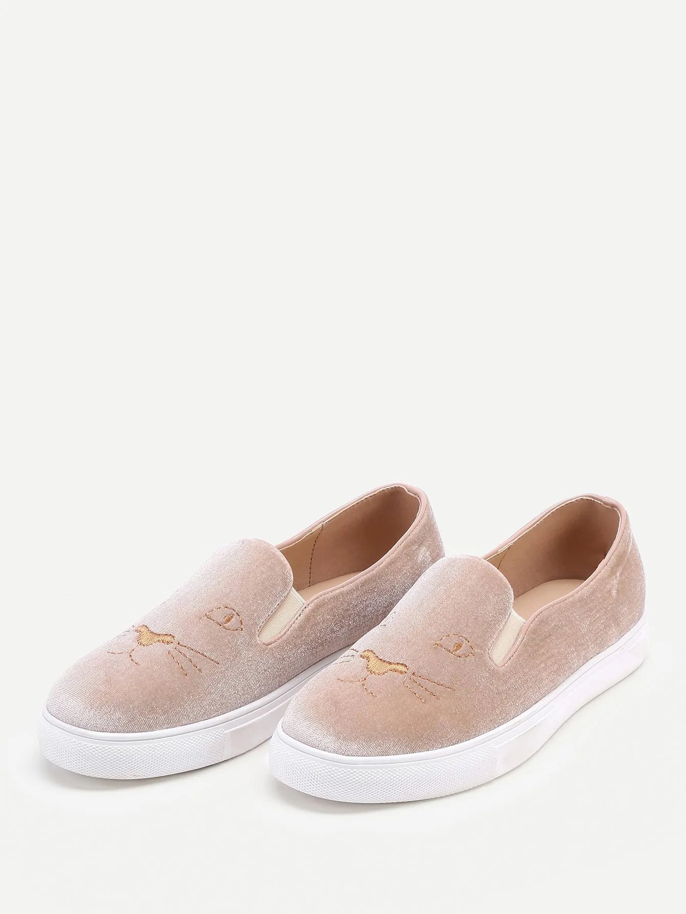 Fashion Embroidery Detail Velvet Slip On Plimsolls