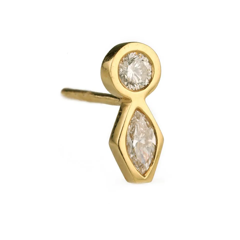 Gold Bezel-Set Marquise and Round Diamond Stud