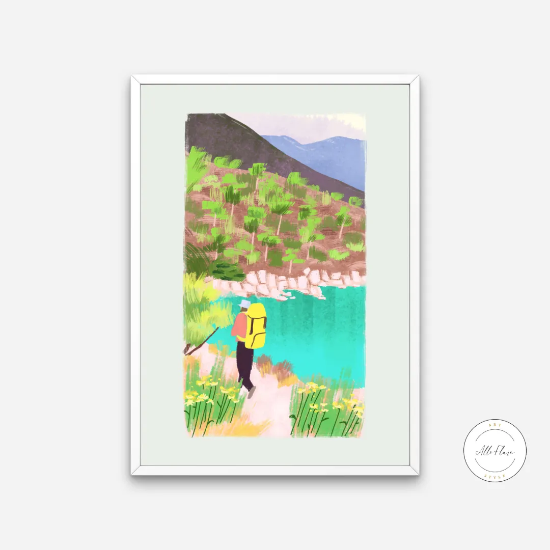 Hiker Camper Artwork INSTANT DOWNLOAD Art Print, Mountain Wall Art, Hiking Decor, Nature Wall Art, Outdoors Lovers, National Park Poster