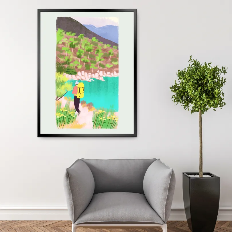 Hiker Camper Artwork INSTANT DOWNLOAD Art Print, Mountain Wall Art, Hiking Decor, Nature Wall Art, Outdoors Lovers, National Park Poster