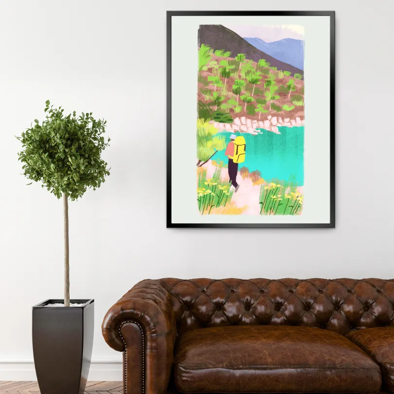 Hiker Camper Artwork INSTANT DOWNLOAD Art Print, Mountain Wall Art, Hiking Decor, Nature Wall Art, Outdoors Lovers, National Park Poster