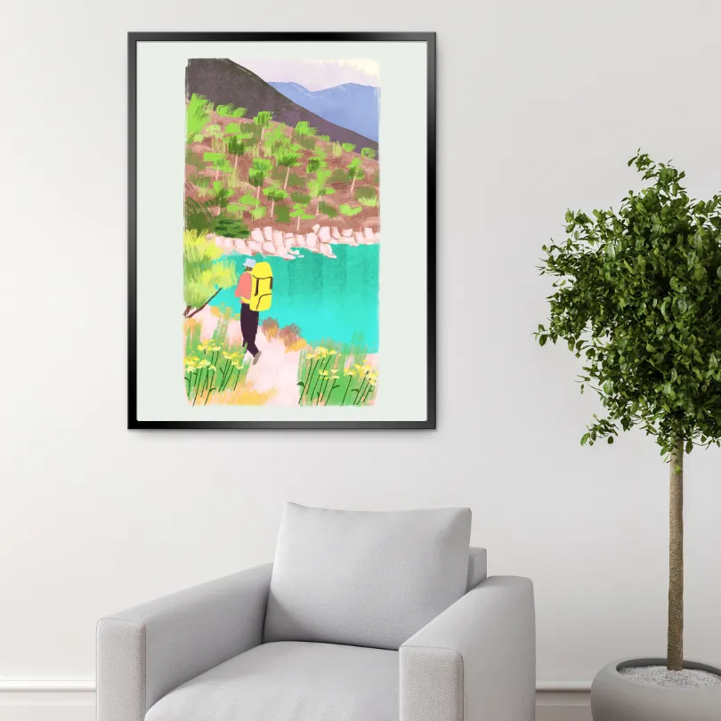 Hiker Camper Artwork INSTANT DOWNLOAD Art Print, Mountain Wall Art, Hiking Decor, Nature Wall Art, Outdoors Lovers, National Park Poster