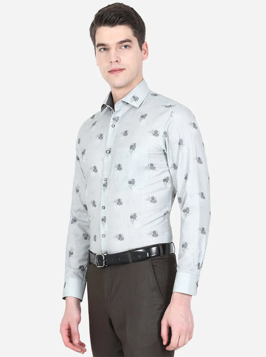 Light Blue Printed Slim Fit Party Wear Shirt | Greenfibre