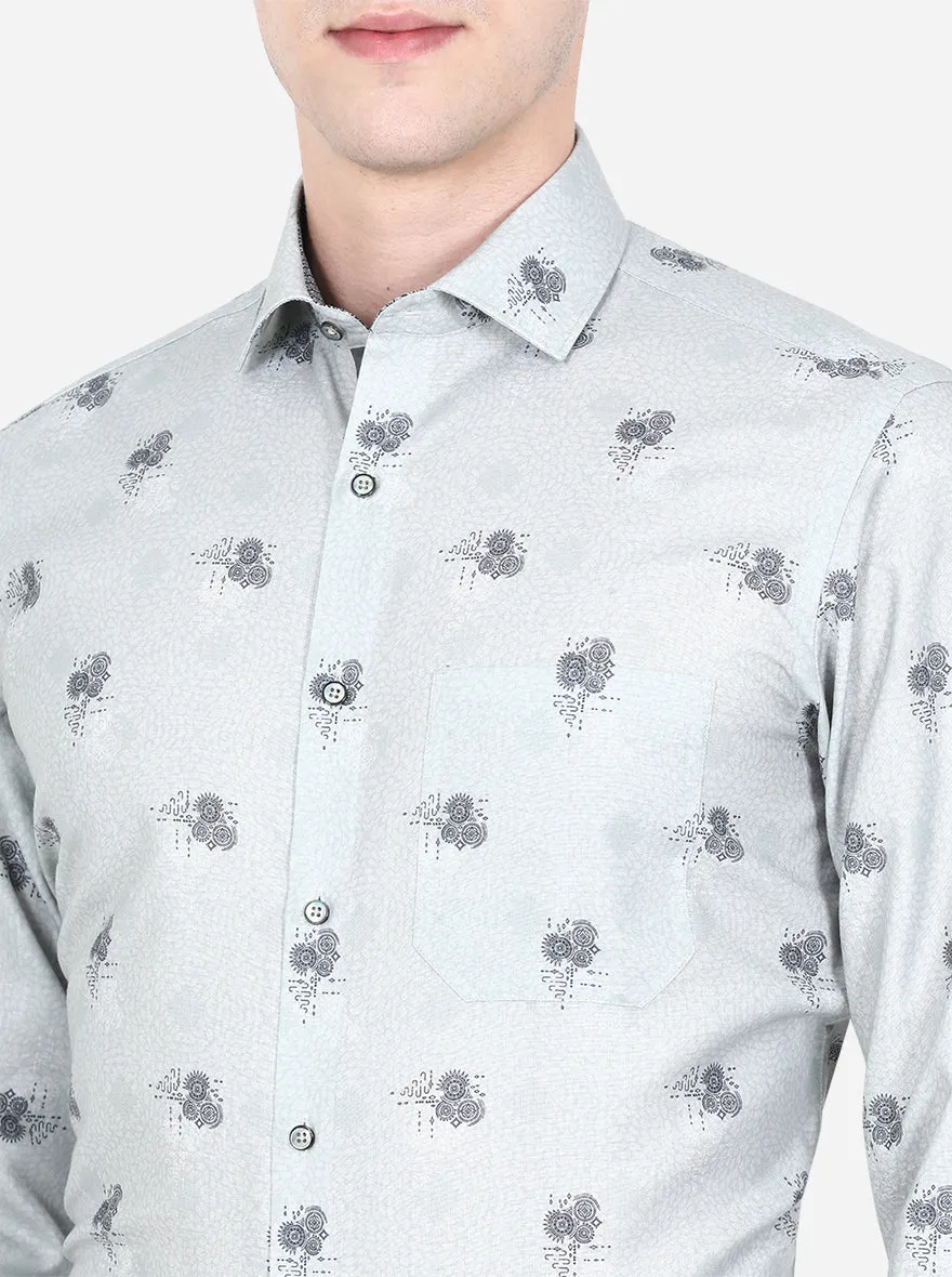 Light Blue Printed Slim Fit Party Wear Shirt | Greenfibre