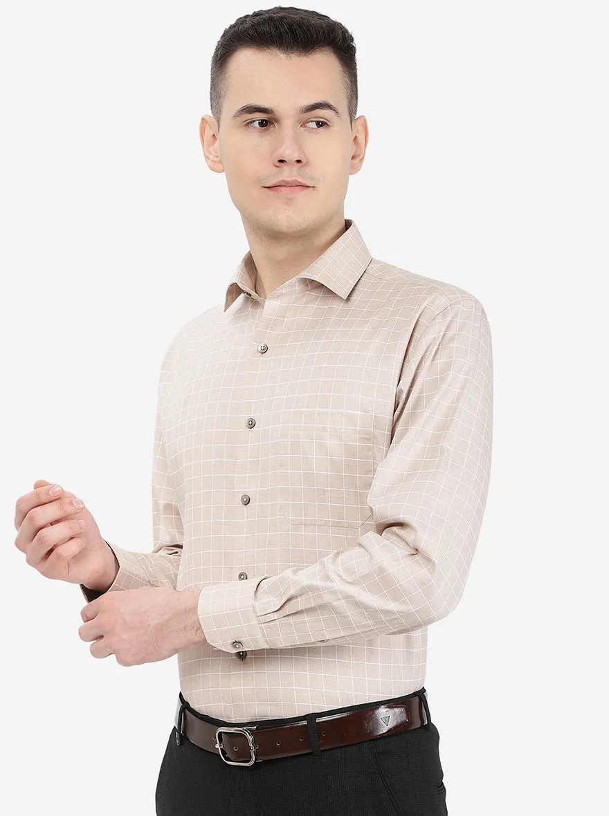 Light Brown Checked Regular Fit Formal Shirt | Greenfibre