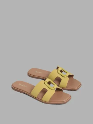 LUNA BLU Mustard Cut-Out Case Buckle Sandals