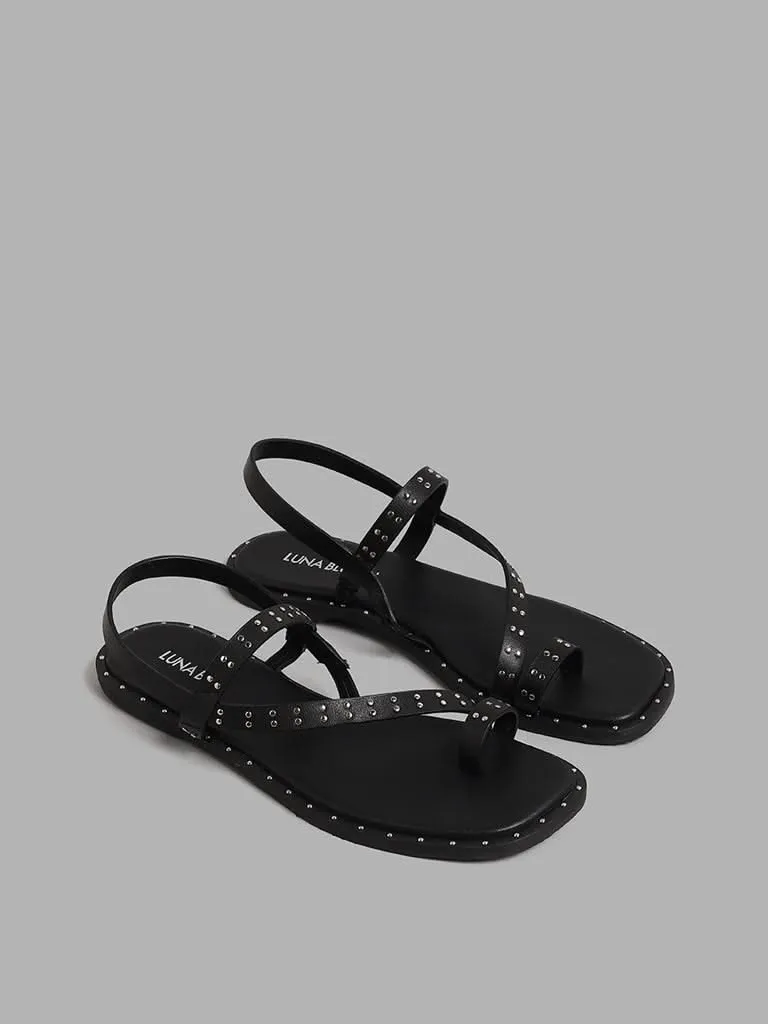 LUNA BLU Stud-Detailed Black Strappy Sandals