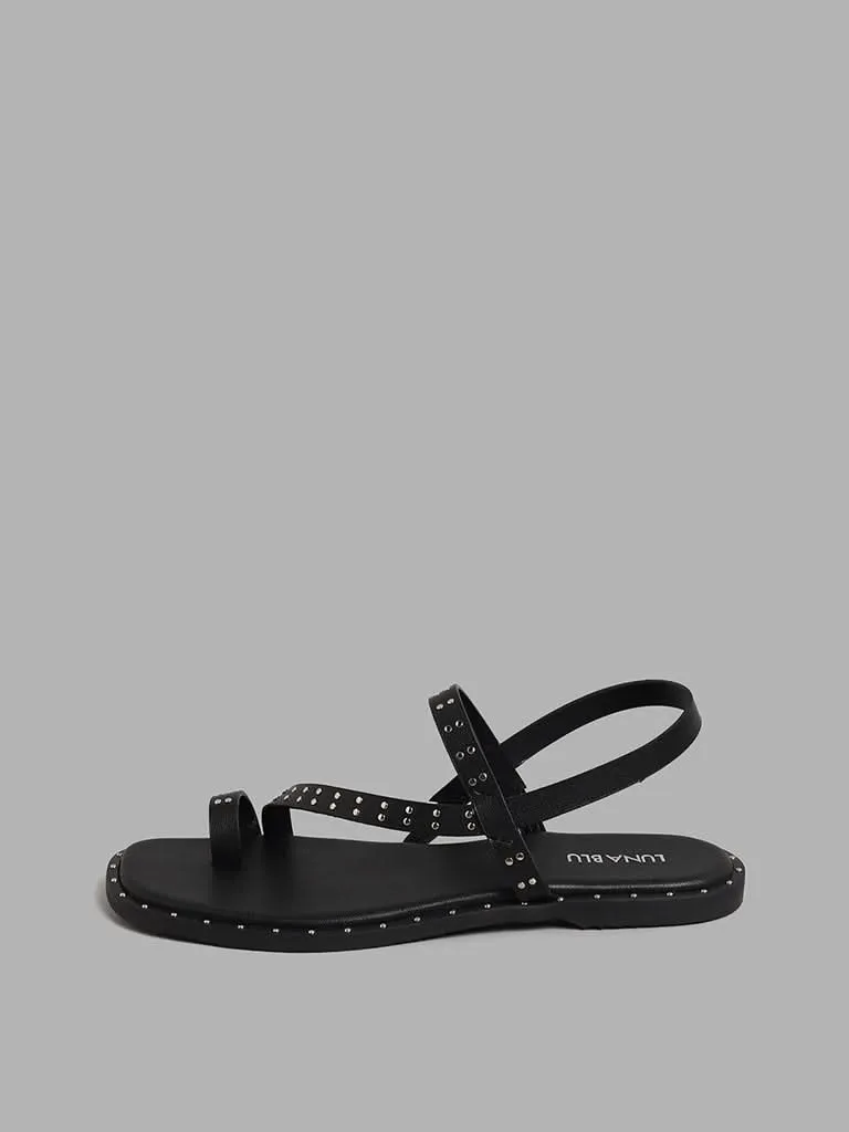 LUNA BLU Stud-Detailed Black Strappy Sandals