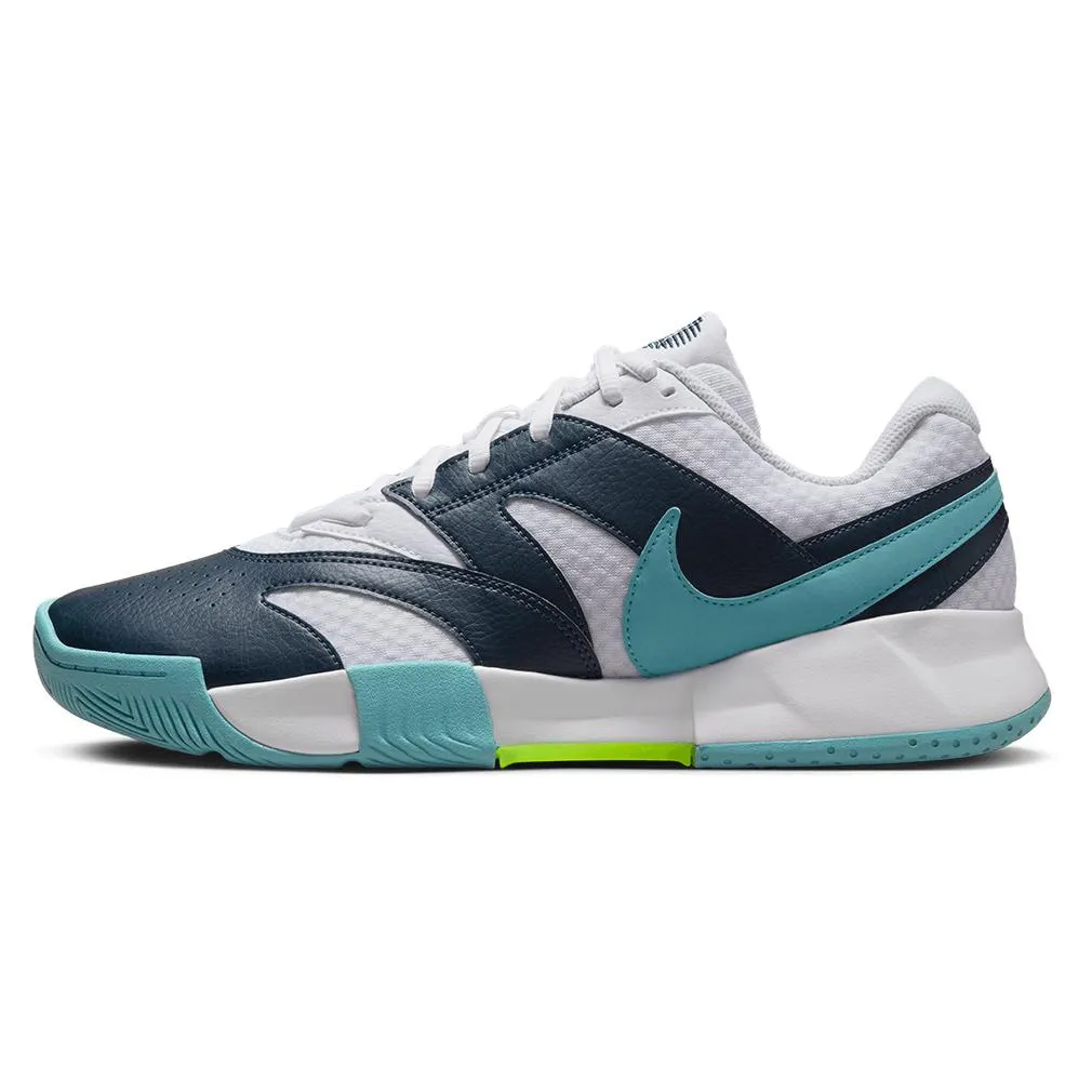 Mens Court Lite 4 Tennis Shoes White and Denim Turquoise