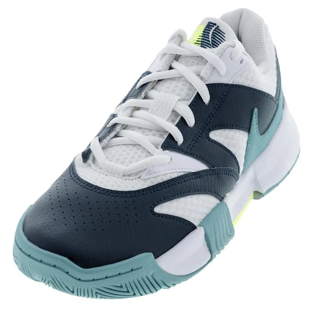 Mens Court Lite 4 Tennis Shoes White and Denim Turquoise