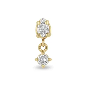 Pear Diamond Stud with Dangling Round Diamond Drop