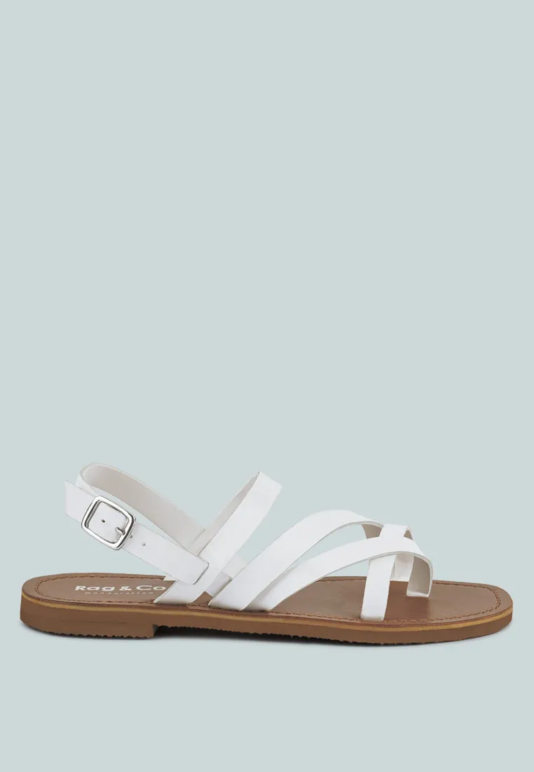 SLOANA White Strappy Flat Sandals