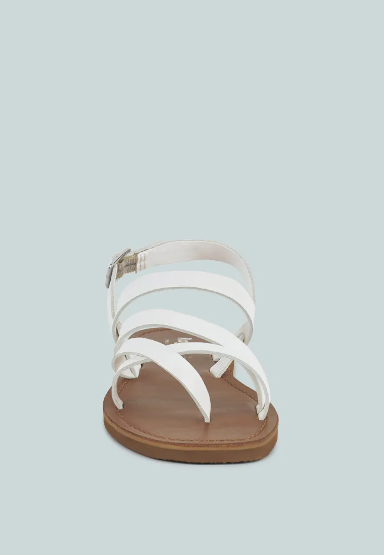 SLOANA White Strappy Flat Sandals