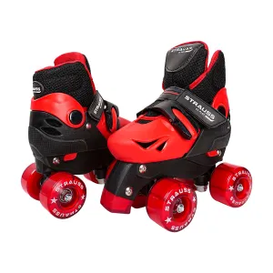 STRAUSS Gatiman Adjustable Skating Shoes | Latest Designed Roller Skates with Break | Ideal for Boys and Girls | Adjustable 4 Wheels Skating Shoe | Size: Junior (Black/Red)