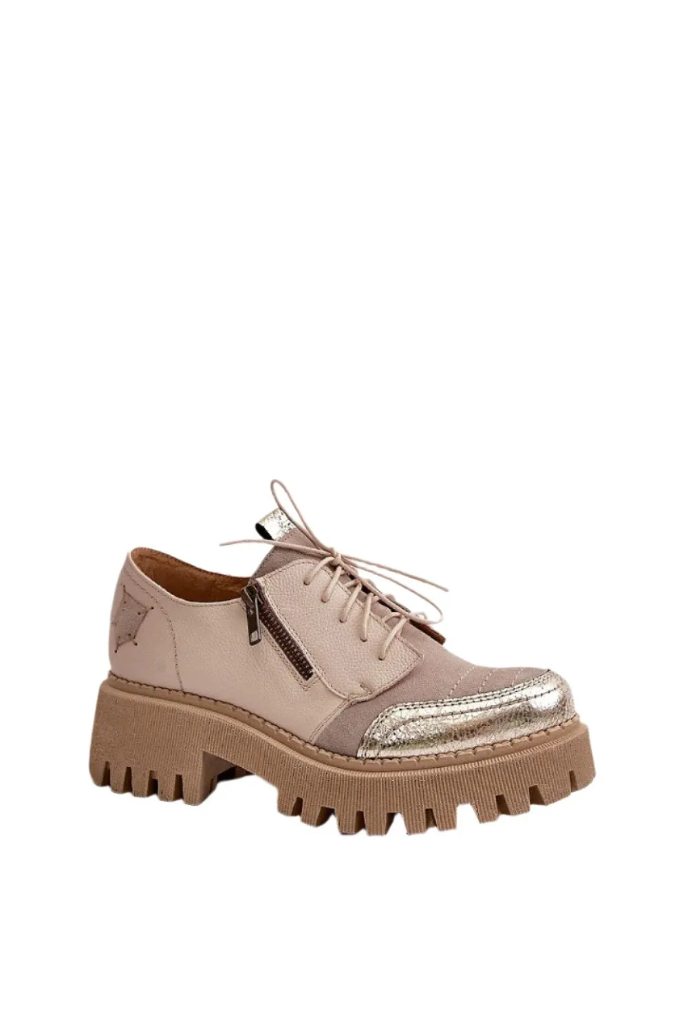 TEEK - Beige Zip Side Laced Lifted Shoes